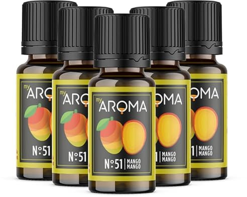 myAROMA Flavour Drops – Mango 5 x 10 ml, senza zucchero, senza calorie e vegano, aroma alimentare naturale senza coloranti artificiali per cottura, cibo e bevande, n. 51