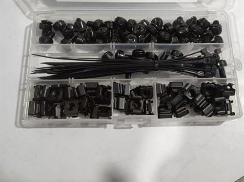 Juego de 110 tuercas enjauladas M6, tuercas y tornillos para armario de red, regleta con 22 bridas (negro)