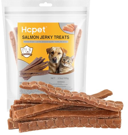 Hcpet Snack per Cani al Salmone Disidratato, Autentiche Strisce Tenere di Salmone, Masticabili Sani per Addestramento, Ricco di Proteine e Povero di Grassi 100g