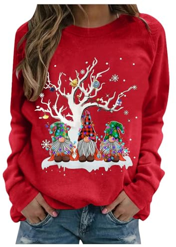 2025 Jersey de Navidad para Mujer con Luces Estilo Urbano suéter de Navidad Informal Suelto Estampado navideño ModaGran tamaño Manga Larga Festivo Estampado de Alces Fiesta Navideña
