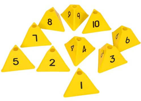 HANABASS Conos para Ejercicios de Fútbol Amarillos Triangulares Numerados 1-10 Marcadores de Campo de Entrenamiento Físico Conos de Agilidad Deportivos para Entrenamiento al Aire Libre y