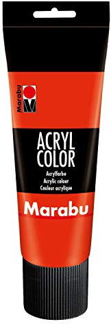 Marabu 12010025006 - Acryl Color zinnoberrot 225 ml, cremige Acrylfarbe auf Wasserbasis, schnell trocknend, lichtecht, wasserfest, zum Auftragen mit Pinsel und Schwamm auf Leinwand, Papier und Holz