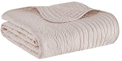 Madison Park Luxe Quilted Throw Blanket - Damask Stitching Design, Cotton Filled Spread, Ultra Soft, Cozy Bedding for Living Room Couch, Sofa, Bed, 60x72, Scalloped Borders Blush