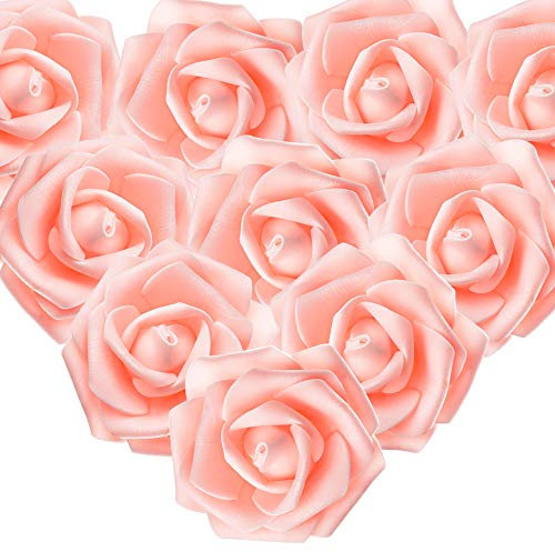 MEJOSER 50er Schaumrosen Künstliche Blumen Rosenköpfe Rosenblüten Rosa Foamrosen zum Basteln Brautstrauß DIY Party Hause Hochzeit Deko