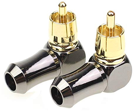 exgoofit Hi End RCA maschio spina adattatore 2-pack ottone angolo retto placcato oro audio Phono saldatura connettore 90 gradi con costruzione solida