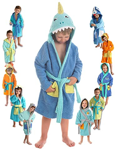 LEBENGOOD - Peignoir Enfants adolescents 100% Coton OEKO-TEX - 2 Poches, Ceinture, Capuche, Peignoirs en peluche très doux avec broderies pour enfants