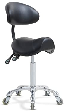 Taburete con Ruedas con Soporte para la Espalda, Taburete Dental de Tatuaje Esteticista, sillas de pestañas para salón de Masaje de tecnología de pestañas (Negro, con Respaldo)