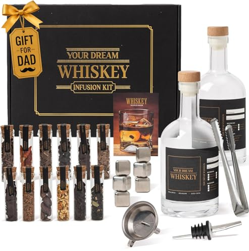 Whiskey-Bastelset – Whiskey-Set Geschenke für Männer Whiskey-Geschenkset – inklusive Glasflaschen, Korken, Whiskey-Kit-Steine – Bourbon-Set Whiskey-Geschenke für Männer, Cocktail-Aufguss