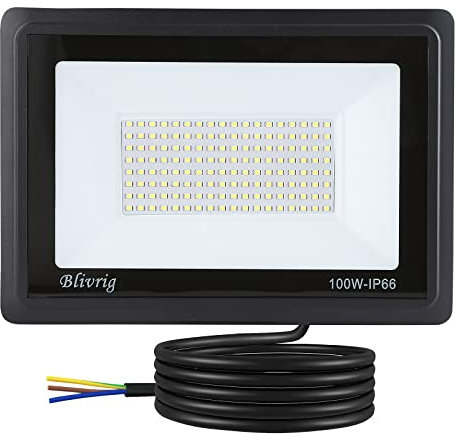 Blivrig 100W Spot LED extérieur Blanc Froid 6000K, 10000LM Projecteur exterieur, IP66 Imperméable Phare Mur, pour Terrasse, Patio, Chemins, Garage, Jardi