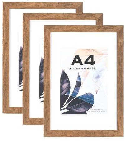 Brown Wooden Picture Frame A4 with Mount,Set of 3,A4 Picture Frame,A4 Poster Frame,certificate frame,Freestanding and Wall Mountable