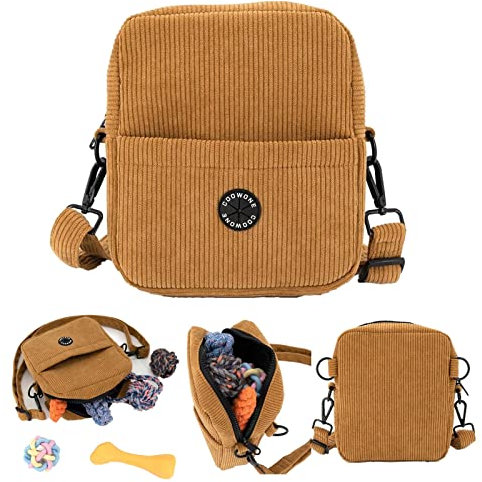 COOWONE Hundeleckerli-Tasche Hundespaziergangstasche für Leckerlis, Knabbereien, Spielzeug, Weiche Cord Hundetrainingstasche mit integriertem Kotbeutelspender