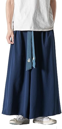 GURUNVANI Pantalones de yoga japoneses de pierna ancha para hombre, K133Navy Blue, L,23K133
