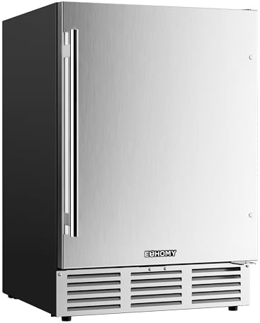 EUHOMY 24 Inch Beverage Refrigerator, Built-in and Freestanding Beverage Cooler 180 Can, Under Counter Beverage Fridge with Stainless Steel Door, Outdoor Refrigerator for Soda, Beer, Wine