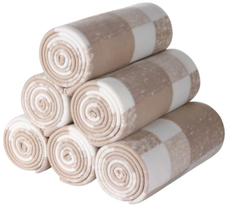 CAI TENG Fleece Throw Blankets Lightweight Warm Soft Cozy Kids Blanket Pet-Friendly Bulk Fleece Blanket Solid for Home, Bed, Sofa, Dorm, Office, Gifts, Outdoor Plaid Beige 6 Pack 50 x 60 inch