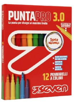 SEVEN Puntapro 3.0 skolpennor – låda med 12 st, färgmarkörer, supertvättbara, barn och tonåringar