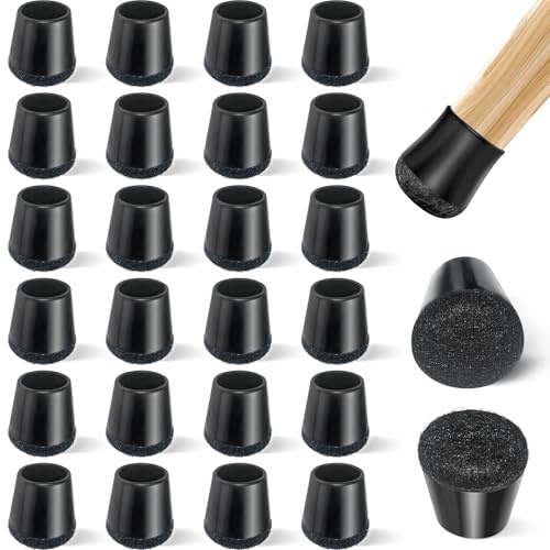 yomanta Protection Pied de Chaise 24 Pièces,Patins pour Chaises en Silicone avec Feutre épaissi,pour sols en Bois Dur et carrelage, Reduire Le Bruit éviter Les Rayures - Rond Noir S（21-25mm）