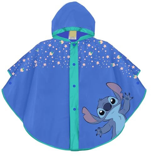 PERLETTI Poncho Impermeabile Stitch Bambino Bambina 3 4 5 6 Anni - Mantellina Bambini Blu e Azzurra con Cappuccio e Bottoni - Mantella Pioggia Disney per Bimbo Bimba Scuola Materna (3-6 Anni)