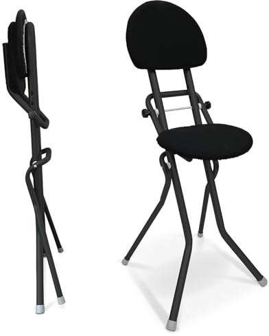 ELONEO Chaise Pliante Rembourrée - Tabouret Pliant Antidérapant, Ergonomique pour Le Dos, Siège Compact, Réglable sur 3 Hauteurs (58-65 cm), Charge Max 120 kg, 45x98x47 cm (Noir)