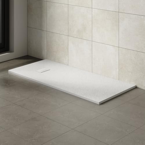 Aquariss SMC Slate Effect Rectangular 1700 x 800 mm Shower Base Tray White | Slimline Anti Slip Shower Tray, Bathroom Wet Room Shower Cubicle Base, for Walk In Shower Door, Durable