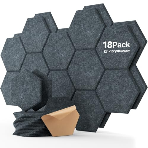 Sound Proofing Panels 18 Pack Hexagon Self-Adhesive Soundproofing Panels Acoustic Foam Panels High Density Acoustic Panels for Recording Acoustic Treatment Sound Absorbing Panels 12 X 10 X 0.4