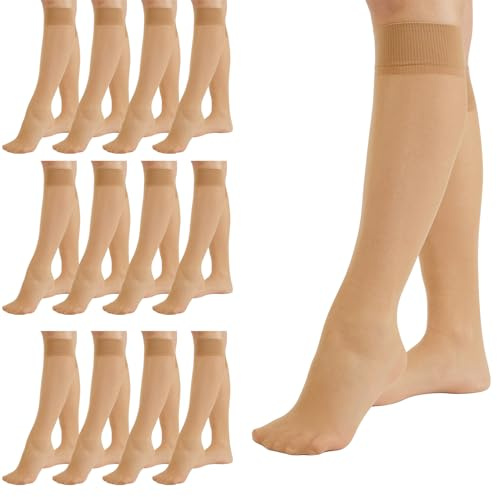 PIKY PACK 12 paires de chaussettes hautes transparentes 20 DEN, mi-bas pour femmes, fabriquées en Italie (FR/ES, Alpha/lettres, Taille unique, Taille normale, Taille normale, 12 Paires Naturel)