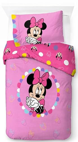 Jay Franco Disney Minnie Mouse Pink 100% Cotton Single Duvet Cover Set - Includes 50 x 70 cm Pillowcase