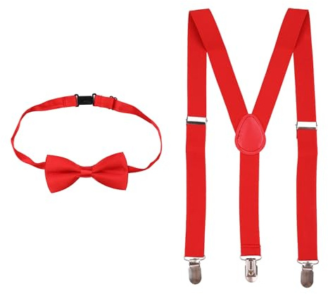 Event Decor Shop 65 mm x 25 mm, bretelles et nœud papillon pour enfants de 7 à 11 ans, réglable en forme de Y, entièrement élastique, accessoire de vêtements pour enfants, Rouge, 65cm (Kids 7-11 Years
