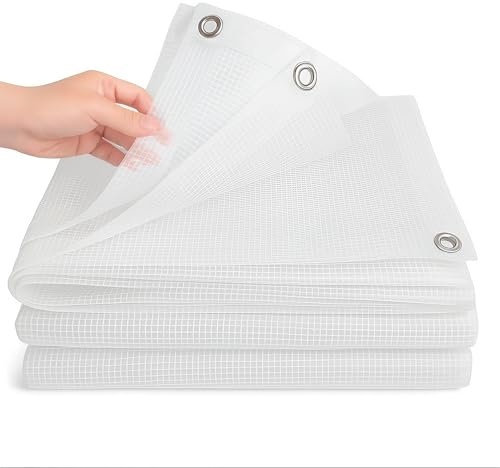 ESTO Telo Impermeabile Trasparente Retinato 150g/mq, Telone Occhiellato 150g/mq, Protettivo Multiuso per Auto, Barche, Piscina, Giardino (3x3 Metri)