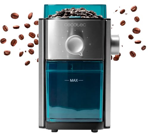 Cecotec SteelMill 2000 Adjust Max Elektrische Kaffeemühle, 150 W, flache Mahlwerke, 17 Stufen, 250 g, luftdichter Deckel, abnehmbarer Behälter, Edelstahl, Reinigungsbürste