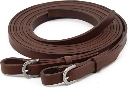 Jeereal Heavy Harness Split Reins, Quick Change Design,Heavy Duty Stainless Steel Buckle,Heavy Oil Weighted Leather Reins, 5/8 x 7'