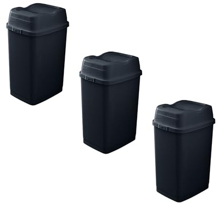 Garbage Cans with Swing Top-Split Lids, 3 Pack | Small Trash Cans with Lids | Durable Plastic | Slim & Sturdy Trash Bins | Fingerprint Resistant | 1.25 Gallon / 5 qt / 5 L - Black | Superio Brand