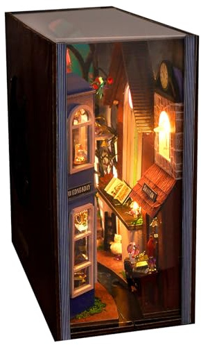 Kit de Serre-Livres DIY, Coin Livre Magique DIY | Puzzle 3D Bookend Bibliothèque Insert Décor - Mini Serre-Livres de Maison de, décor d'étagère, décoratif avec lumière LED