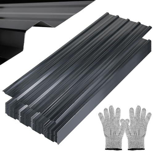 Jaxguom Lamiera Trapezoidale 12x, Acciaio Zincato 0,25 mm, Onduline Per Coperture Tettoie 129 x 46 cm - 7 m², Impermeabile Per Capannone Pareti Giardino, Antracite
