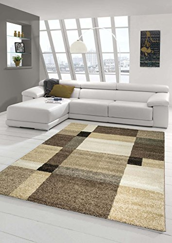 Designer Teppich Moderner Wohnzimmer Kurzflor Barock Design Meliert Braun Beige Mocca Größe 80x150 cm