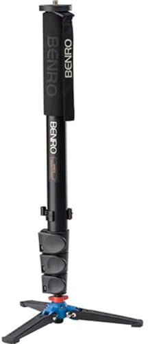 Benro Aluminum Monopod – 4-Section Flip-Lock Monopod with 3-Leg Folding Base, 64.6 Max Height & 39.7 lb Load Capacity for DSLR, Mirrorless, and Video Cameras (A48FD)