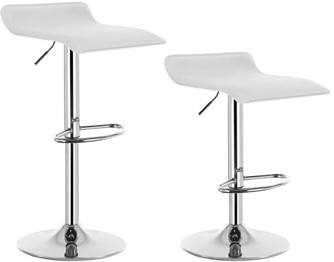 WOLTU Barhocker 2er Set, Höhenverstellbarer Barstuhl, 360° drehbarer Bistrohocker mit Fußstütze, aus Kunstleder Metall, für Bar Küche Theke Café, Weiß+Silber