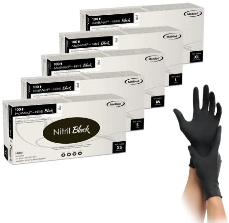 Maimed Nitrilhandschuhe Schwarz L – 100 Stück – puderfrei, reißfest & latexfreie Einweghandschuhe – ideal für Tattoo, Küche, Reinigung