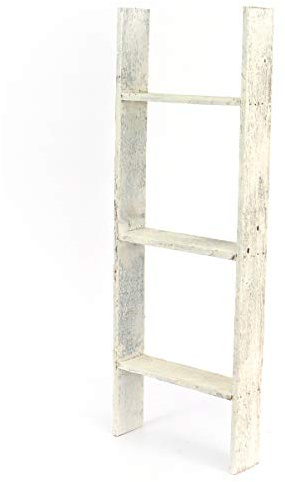 Throw Blanket Ladder – Fully Assembled Reclaimed Wood – Rustic Decorative Ladder for Towels, Quilts – Perfect Farmhouse Decor for Bathroom, Porch, or Living Room,3-Foot White