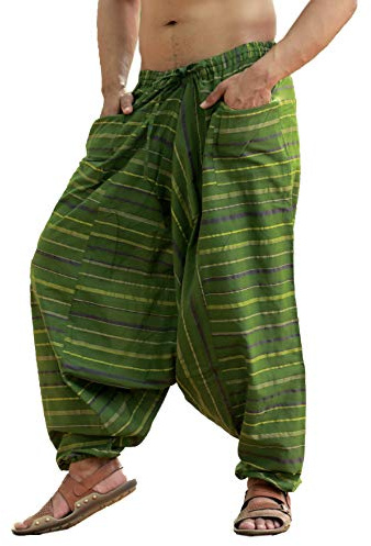 SARJANA HANDICRAFTS Men's Cotton Harem Genie Dance Yoga Alibaba Hippie Pants (Free Size, Mahendi Green)