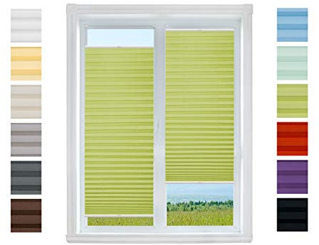 Plissee Rollo NACH MAß Klemmfix ohne Bohren - TOP QUALITÄT Pearl Stoffkollektion | Easyfix klemmträger Faltrollo Jalousie Sichtschutz, Sonnenschutz für Fenster (Grün, B: 35-40cm, H: 70-90cm)