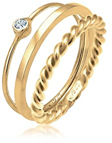 Elli Bague Femme Set Solitaire avec Cristaux en Argent Sterling 925