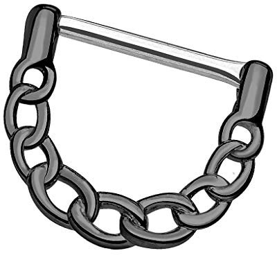 Piersando Brustwarzen Piercing Intimpiercing Nippelpiercing Brust Nippel Intim Brustwarzenpiercing Barbell Stab mit Clicker Tribal Schild Ketten Schwarz