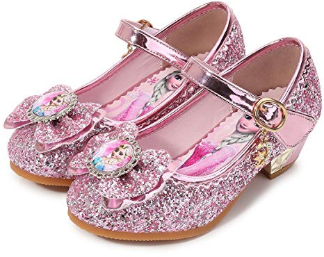 Eleasica Principessa Elsa Bambina Scarpe con Tacco Alto Ragazze Cenerentola Cerimonia Compleanno Sandali Paillettes Carnevale Partito Halloween Bimba Ballerine,Rosa,24