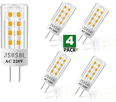 JSVSAL Paquete de 4 bombillas LED JCD GY6.35 no regulables, 4 W, 420 lúmenes, ángulo de haz de 360°,G6.35/GY6.35 halógeno/xenón/incandescente bombilla de repuesto, luz blanca diurna-5000K, CA 220V