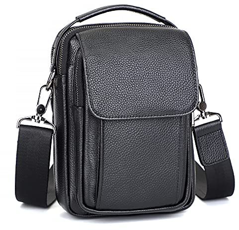 Augus 100% Genuine Leather Small Messenger Bag for Men - Crossbody Shoulder Sling Travel Daypack with Magnetic Buckle, Unisex Design for Daily Commute & Travel