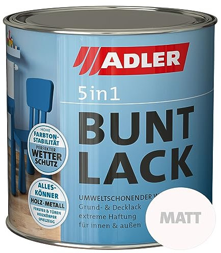 ADLER 5in1 Buntlack für Innen und Außen - 750ml - Wetterfester Lack und Grundierung für Holz, Metall & Kunststoff - Matt, RAL5010 Enzianblau