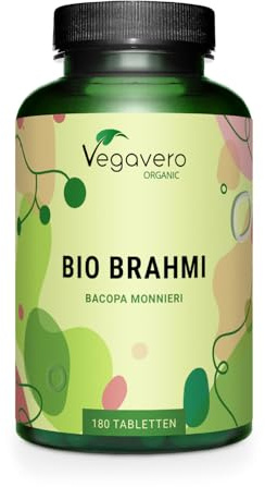 BACOPA MONNIERI BIO Vegavero® | 750 mg | Brahmi con Bacopasidi | NOOTROPICO naturale per Memoria e Concentrazione | 180 compresse | Vegan