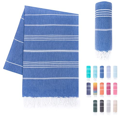 LAYNENBURG Hammam-handdukar i premiumkvalitet med handknutna fransar, 100 % bomull, XXL strandhandduk, Oeko-Tex 100, stor bastuhandduk och resehandduk, 95 x 180 cm (himmelsblå)