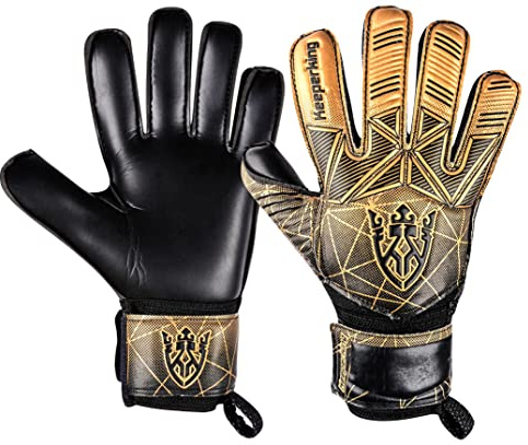 Keeperking Unisex Goalkeeper Football Gloves for Adults, Children, Teenagers with and without Finger Protection, Removable Fingersave, 4 mm (9, Gold)