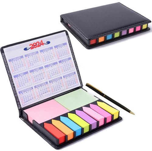 Haftnotizen Tabs,Haftnotizen,PU-Memobox-Set,mit Kugelschreiber aus Metall,1000 Stück Sticky Notes,10 Stile Haftnotizen-Textstreifen für Lesezeichen
